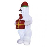 LED ľadový medveď s vianočným darčekom, nafukovací, 240 cm, vonk./vnút., studená biela