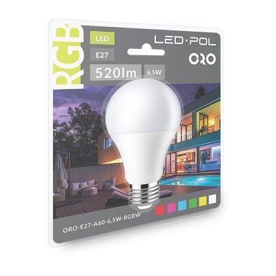 ORO LED A60 230V 6,5W E27 520lm RGB + ovládač