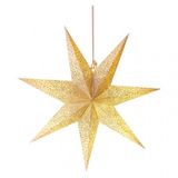 LED hviezda papierová závesná so zlatými trblietkami v strede, biela, 60 cm, vnútorná