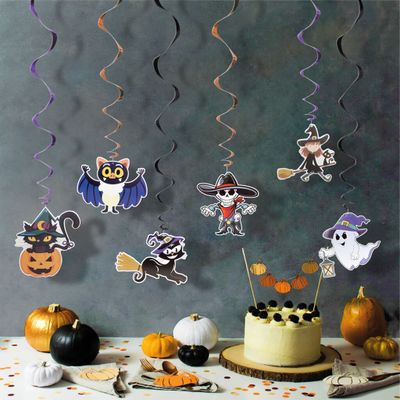 Sada Halloweenskych dekorácií - 6 druhov motívu - s trblietavým špirálovám vešiakom